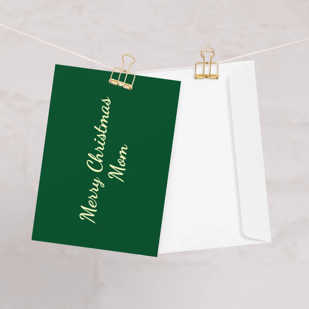 Forest green Merry Christmas Mom greeting card with cream script lettering