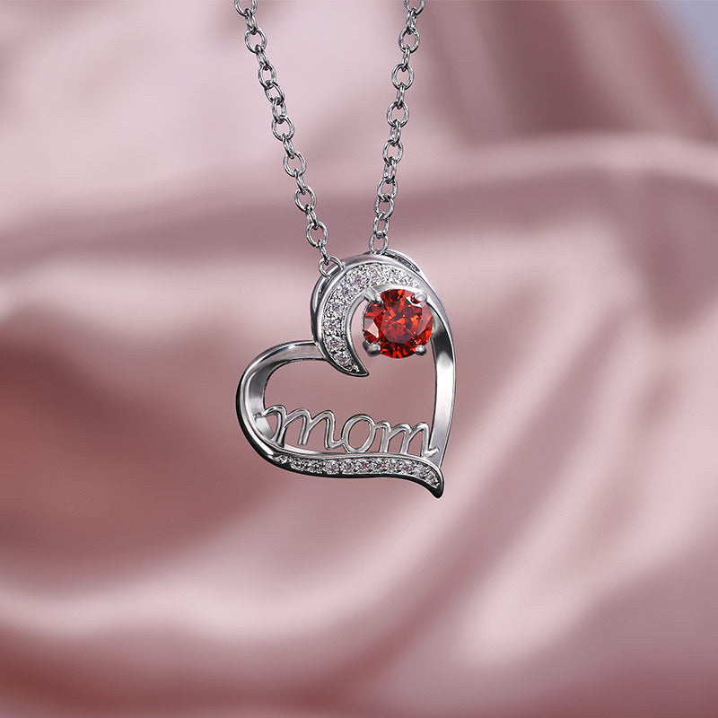 MOM Heart Shaped Zircon Necklace | Keepsake for Mother's Day & Birthday