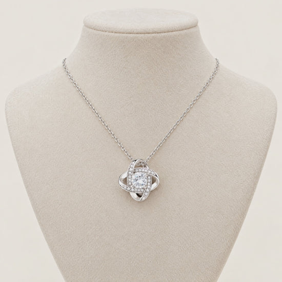 360 view of the Love Knot necklace on a display bust