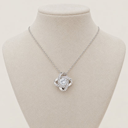 360 view of the Love Knot necklace on a display bust