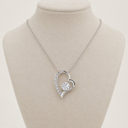 360 view of the Forever Love heart necklace on a display bust
