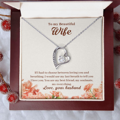 Forever Love personalized necklace gift for your wife, shown in a gift box