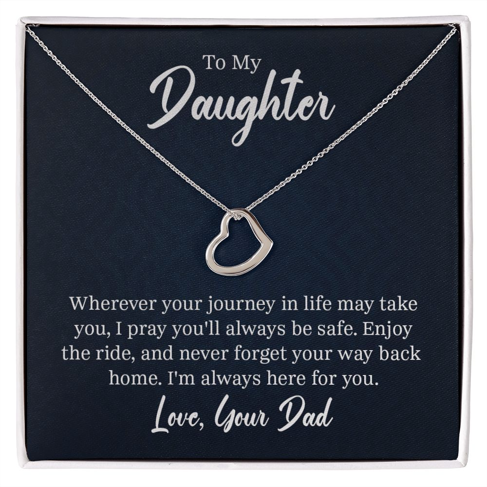 Delicate heart necklace, a personalized gift from Dad to his daughter