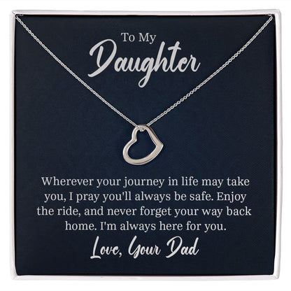 Delicate heart necklace, a personalized gift from Dad to his daughter
