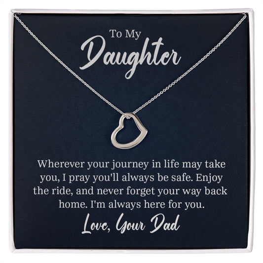 Delicate heart necklace, a personalized gift from Dad to his daughter