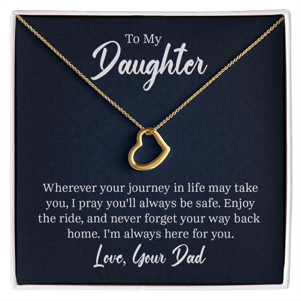 Delicate heart necklace, a personalized gift from Dad to his daughter