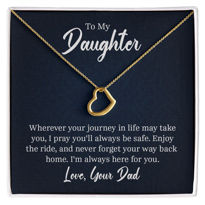 Delicate heart necklace, a personalized gift from Dad to his daughter