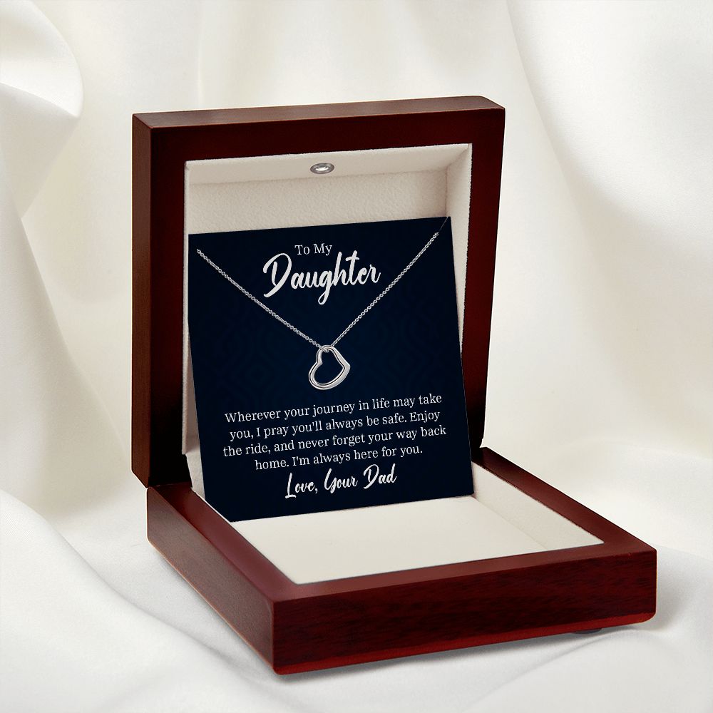 Delicate heart necklace, a personalized gift from Dad to his daughter