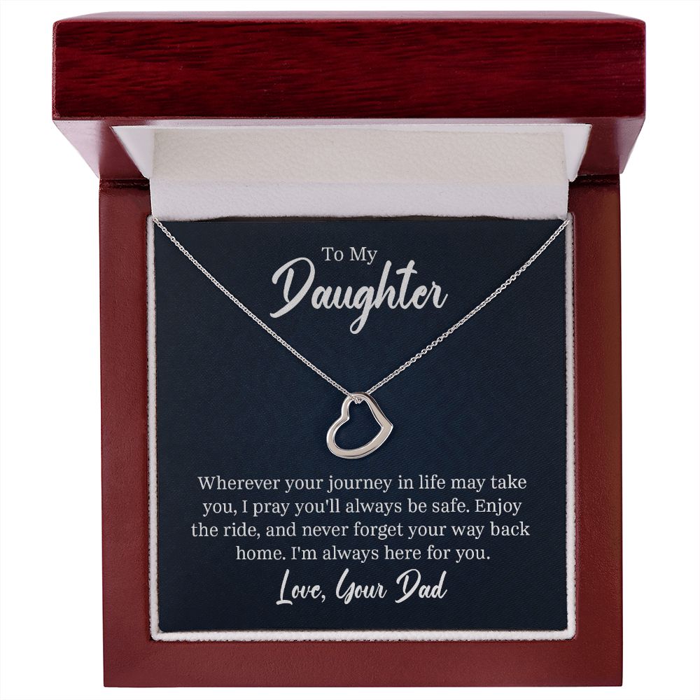 Delicate heart necklace, a personalized gift from Dad to his daughter