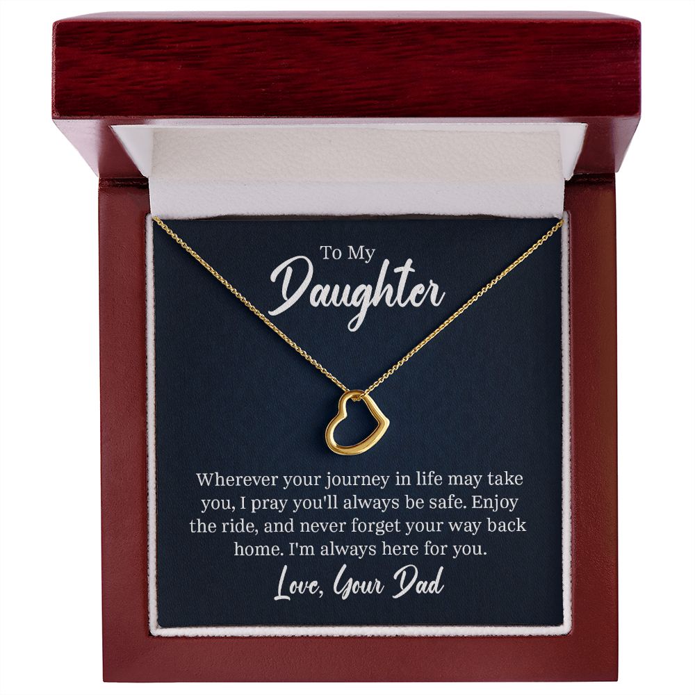 Delicate heart necklace, a personalized gift from Dad to his daughter