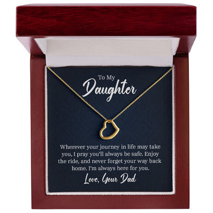 Delicate heart necklace, a personalized gift from Dad to his daughter