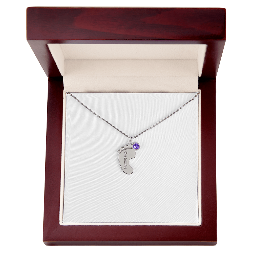 Engraved Baby Feet with Birthstones Necklace - For My Mama