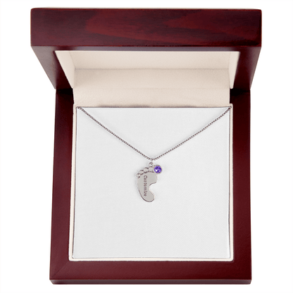 Engraved Baby Feet with Birthstones Necklace - For My Mama
