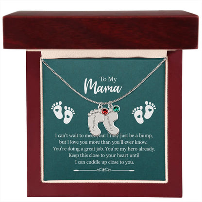 Engraved Baby Feet with Birthstones Necklace - For My Mama