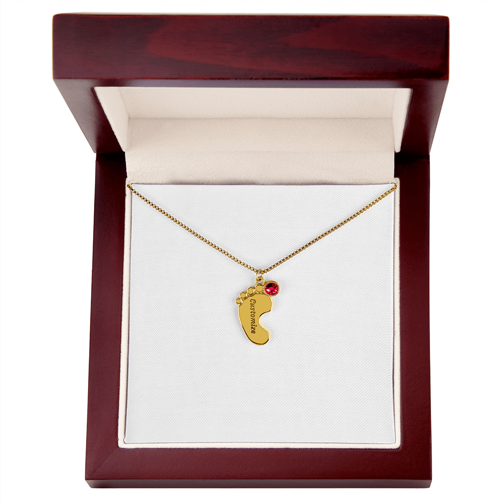 Engraved Baby Feet with Birthstones Necklace - For My Mama