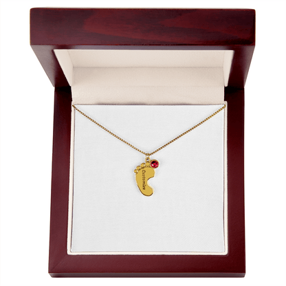 Engraved Baby Feet with Birthstones Necklace - For My Mama