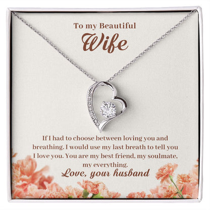 Forever Love personalized necklace gift for your wife, shown in a gift box