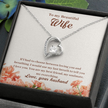 Forever Love personalized necklace gift for your wife, shown in a gift box